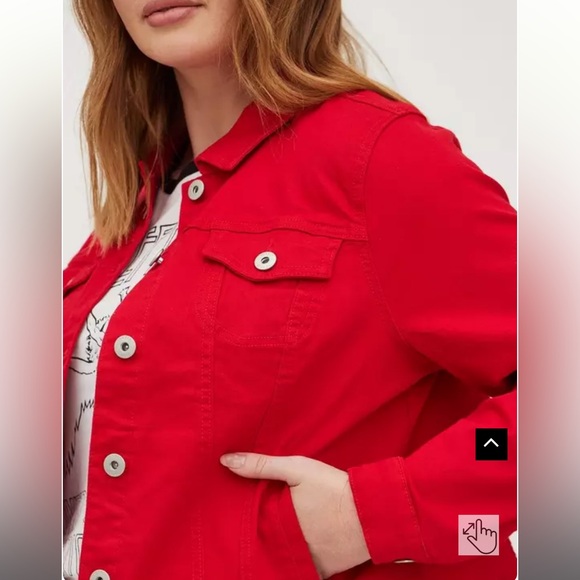 Ruby Red Women's Denim Trucker Jacket by Torrid size 1(1X)(15-16) - Picture 4 of 9